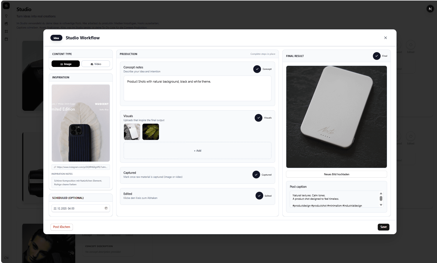 Workflow visualization: Studio project view